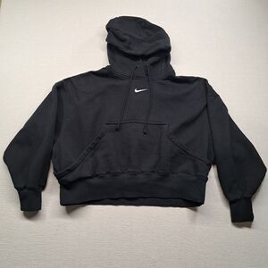 Nike Phoenix Fleece Cropped Oversized Hoodie Size Small Black White Swoosh